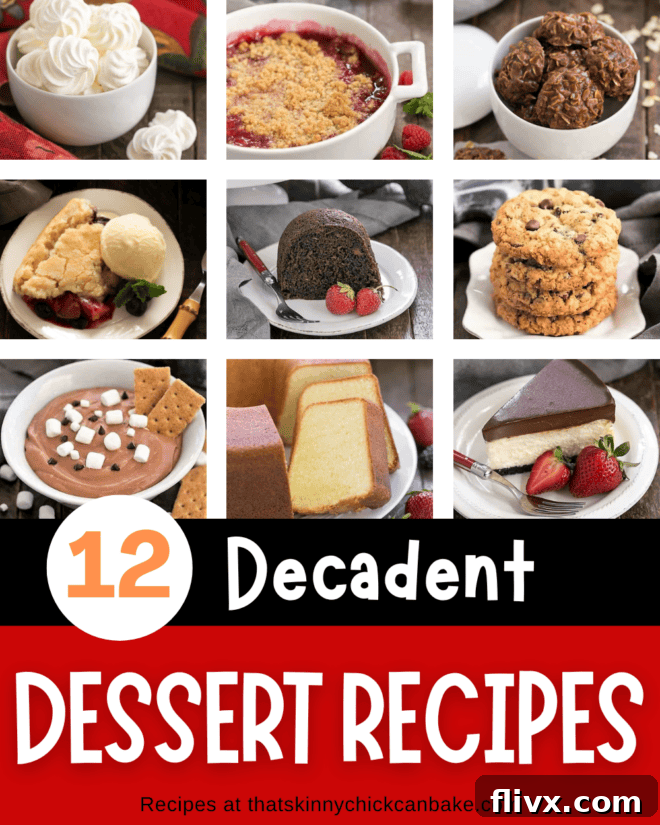 A collage featuring nine mouth-watering dessert photos, showcasing a variety of cakes, cookies, and fruit tarts, all representing top dessert recipes from the blog.
