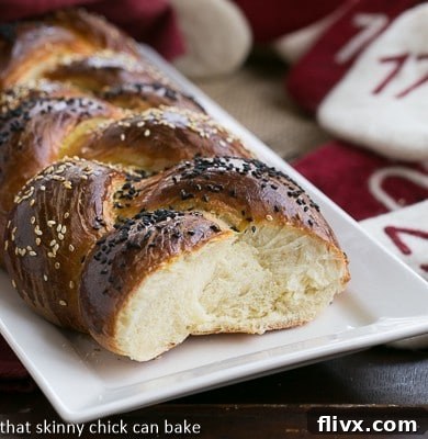 Inside view of Perfect Braided Challah from Baking with Julia, showing the soft, airy crumb.