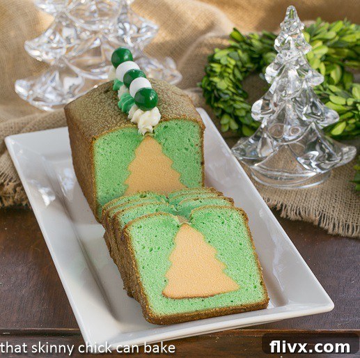Holiday Cream Cheese Pound Cake - with a Christmas tree surprise in every slice! Festive Holiday Cream Cheese Pound Cake with a Christmas Tree Inside