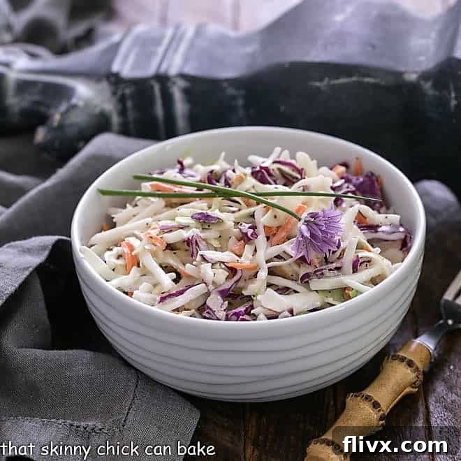 Bowl of homemade cabbage slaw with buttermilk dressing