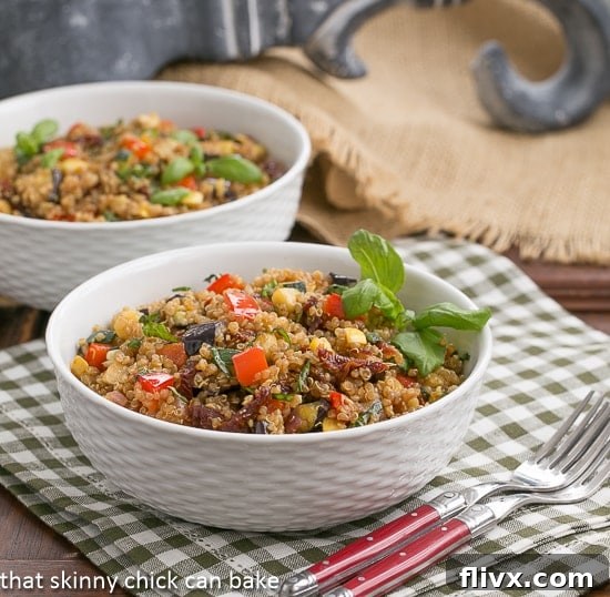 Quinoa Salad with Roasted Vegetables, presented in a single serving bowl