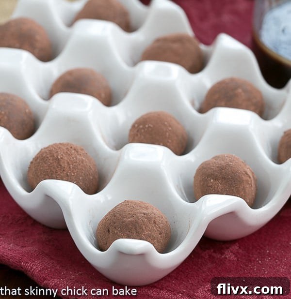Chocolate Balsamic Truffles in a ceramic egg carton