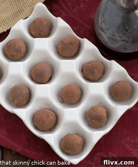 Overhead view of Chocolate Balsamic Truffles in an egg crate dish
