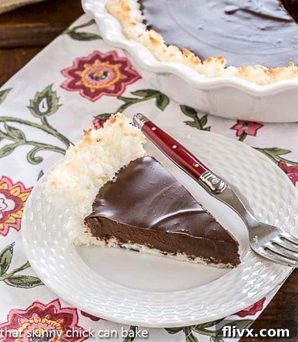 Coconut Crusted Chocolate Ganache Pie | Only FOUR ingredients in this marvelous pie!!