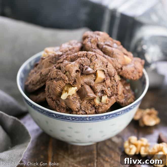 With toffee chunks and walnuts, these chocolate cookies are fabulous!