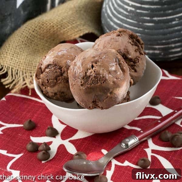 Luscious scoops of homemade Chocolate Truffle Ice Cream in a pristine white bowl, ready to be devoured.