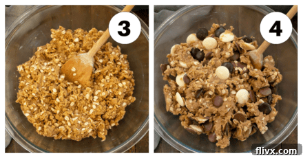 Oatmeal cookies process shots showing the shaping and baking readiness.