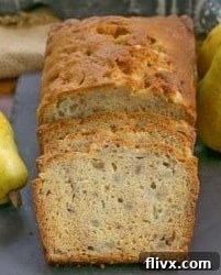 Baked and sliced Sour Cream Pear Bread.