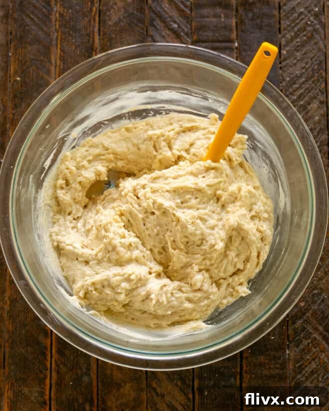 Wet and dry mixtures combined, with pears folded in.