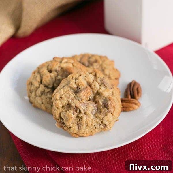 Oatmeal toffee cookies on a white plate