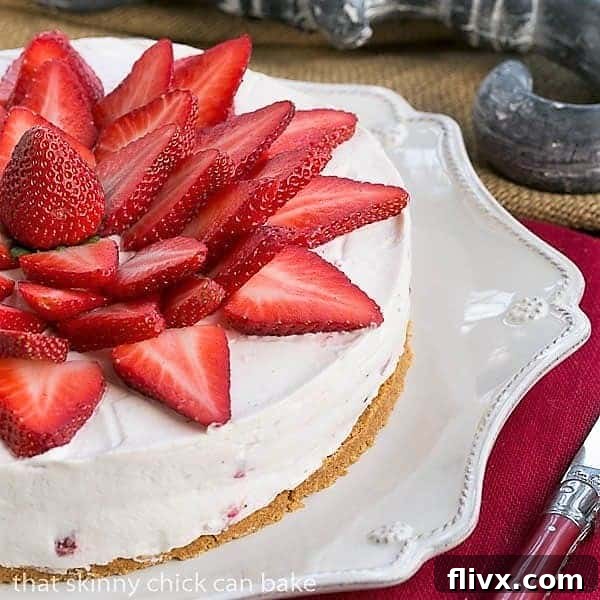 Strawberry Vanilla Cream Pie close view of a slice on a serving dish, highlighting its creamy layers and fresh strawberry topping.