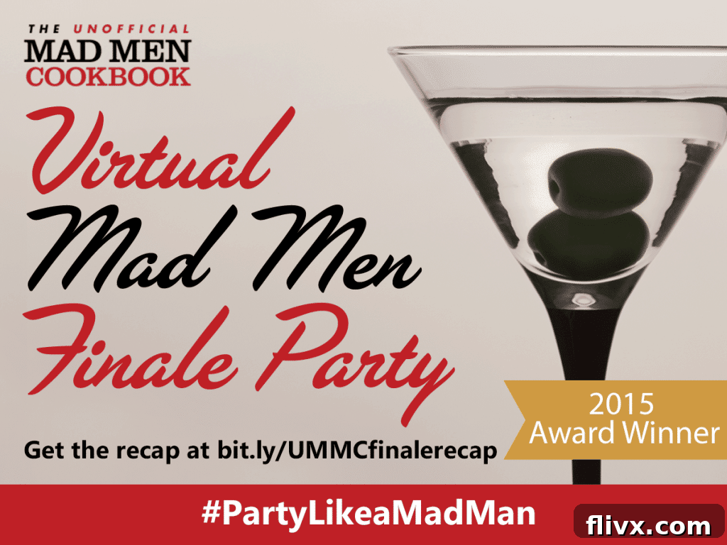 Official Mad Men Party Logo, celebrating the Mad Men TV series finale and the delicious Cocoa Fudge Cake recipe.