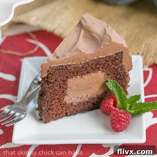 A beautifully decorated Tunnel of Mousse Cake ready to be served.