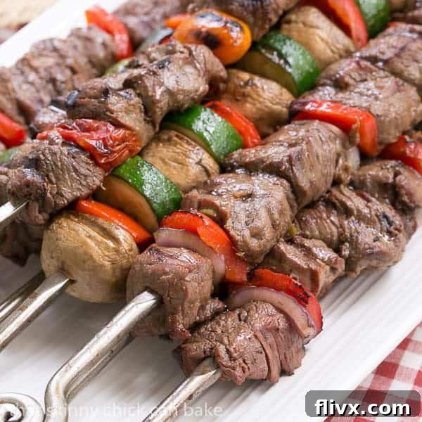 Beef Teriyaki Kabobs | Tender grilled beef and veggies flavored with an Asian marinade