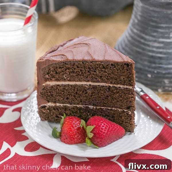 Triple Layer Chocolate Cake with Vanilla Buttercream | The perfect after dinner slice with a glass of cold milk!