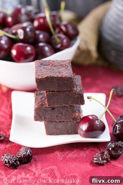 Rich Cherry Chocolate Brownies - Dense, fudgy, and perfected with wine-soaked fruit