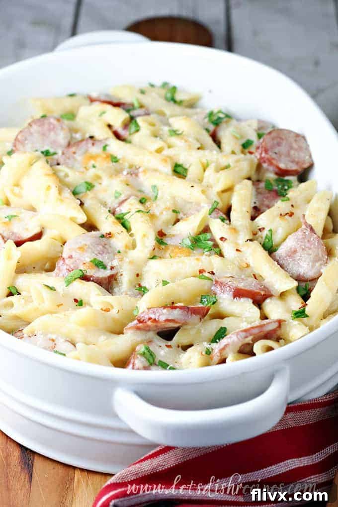 Spicy Smoked Sausage Alfredo Bake
