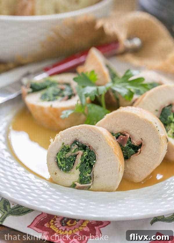 Chicken Spinach and Prosciutto Pinwheels - An elegant chicken dish that's easy to make at home!