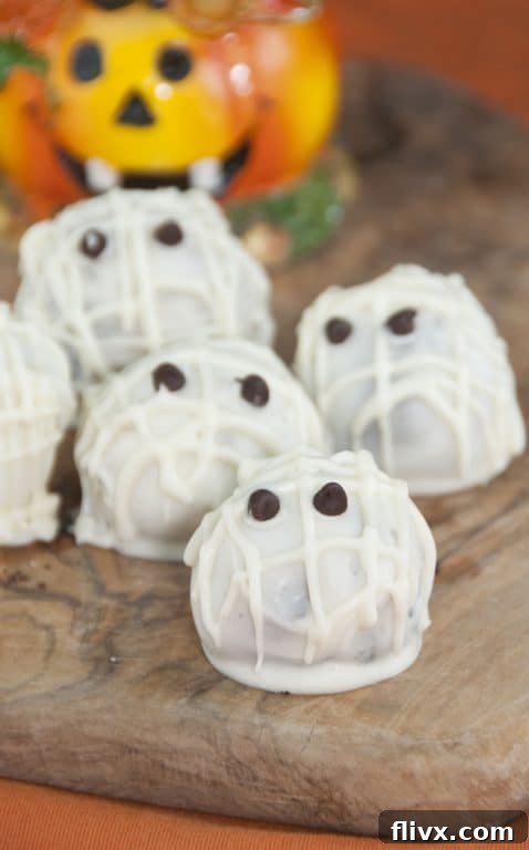 White chocolate-covered Halloween Mummy Oreo Truffles