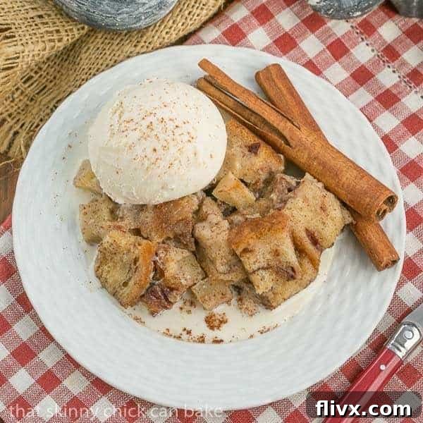 Slow Cooker Apple Pecan Bread Pudding | Nearly hands off way to make a delightful bread pudding dessert from thatskinnychickcanbake.com