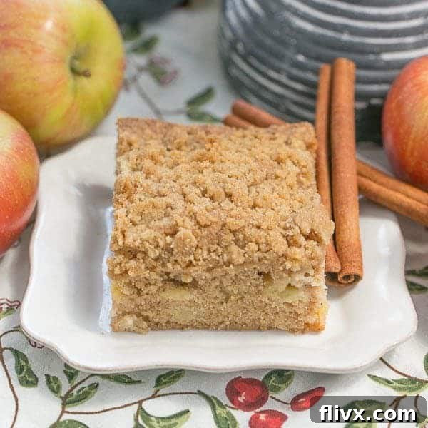 Apple Coffee Cake | Filled with chopped apples, warm spices and topped with a brown sugar and cinnamon streusel from thatskinnychickcanbake.com