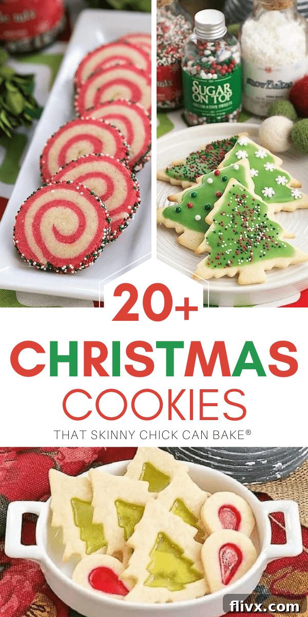  Christmas Cookies collage with 3 photos and a text box featuring various holiday cookie types, perfect for celebrations and exchanges.