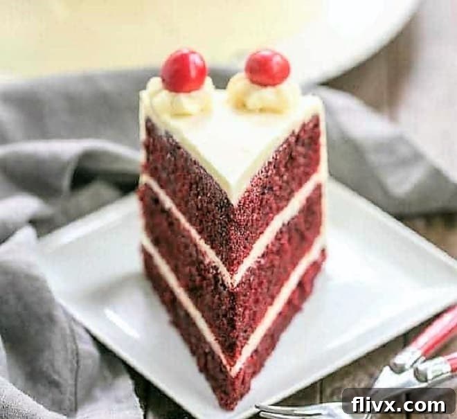 Elegant Red Velvet Cake with White Chocolate Cream Cheese Frosting.
