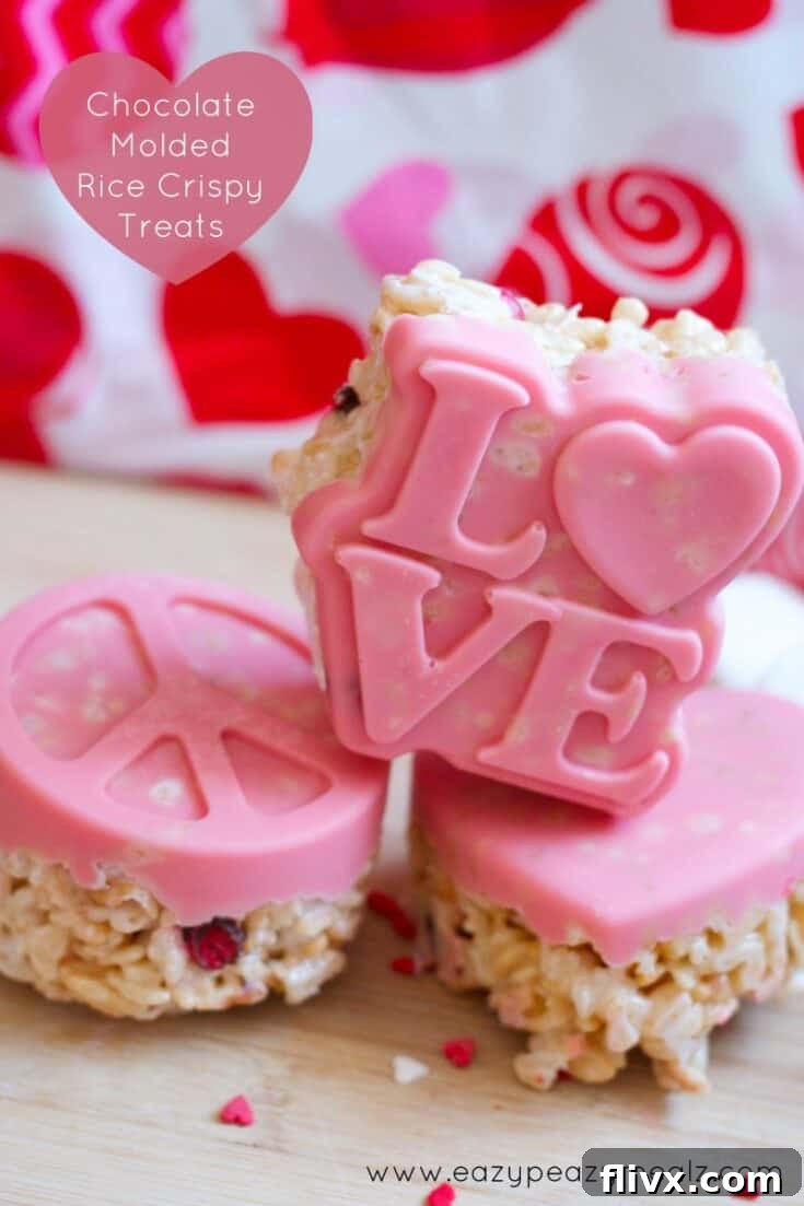 Creative Valentine's Day Chocolate Molded Rice Crispy Treats.