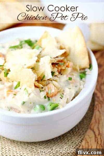 Hearty Slow Cooker Chicken Pot Pie served with pie crust