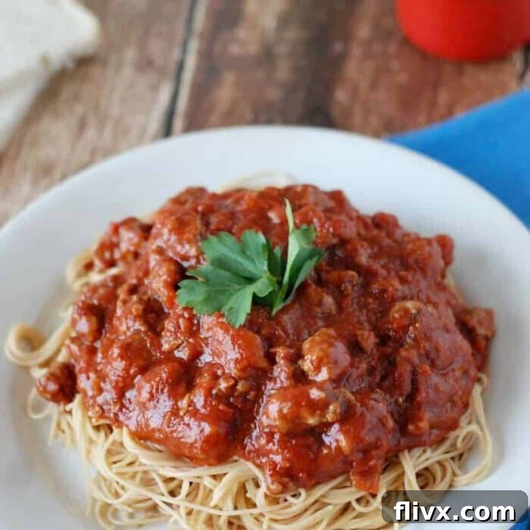 Rich Slow Cooker Meat Sauce with ground turkey and Italian turkey sausage