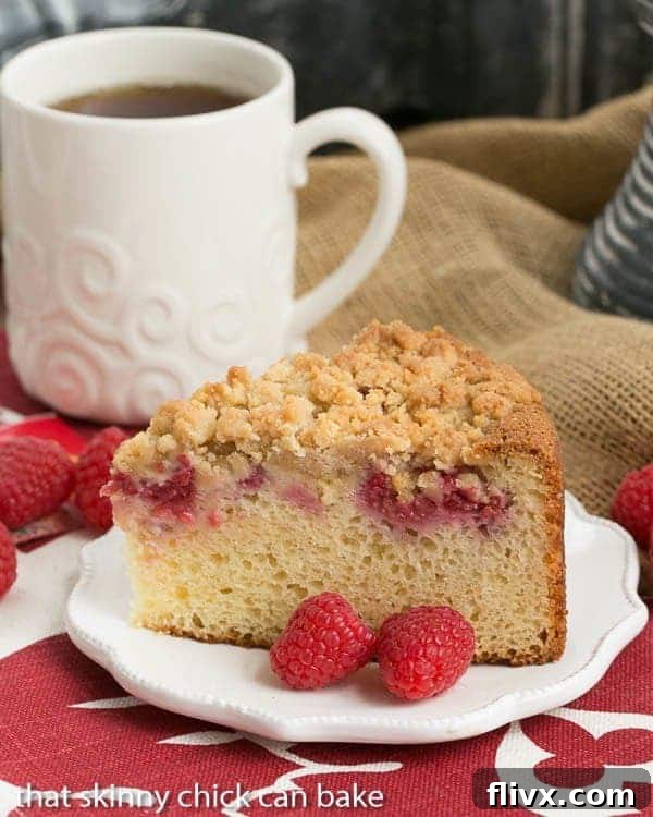 Raspberry Coffee Cake | With a sour cream base, loads of fresh berries and a streusel topping, you'll fall hard for this brunch treat!