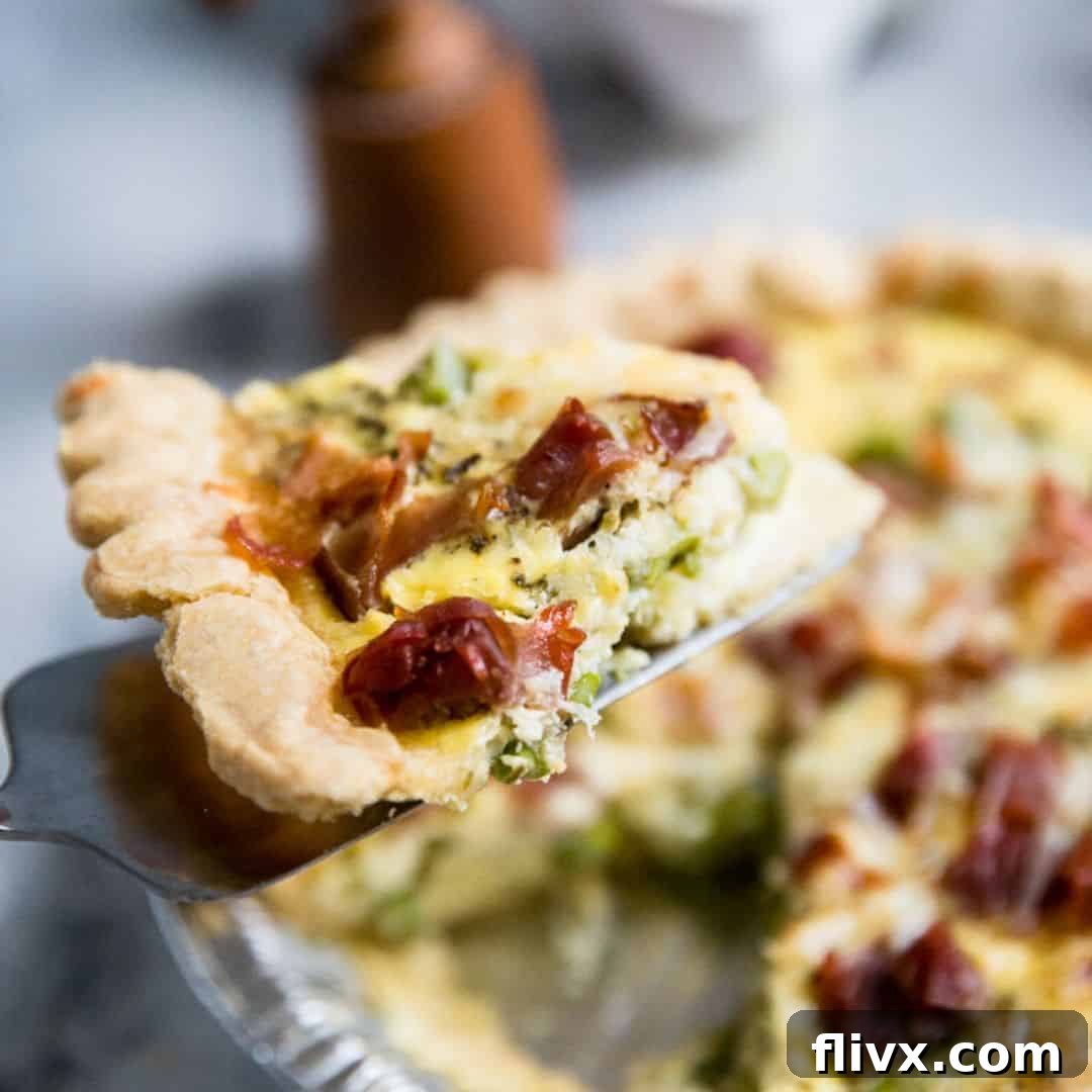 Savory Easy Quiche Recipe with pancetta and fresh asparagus, perfect for brunch.