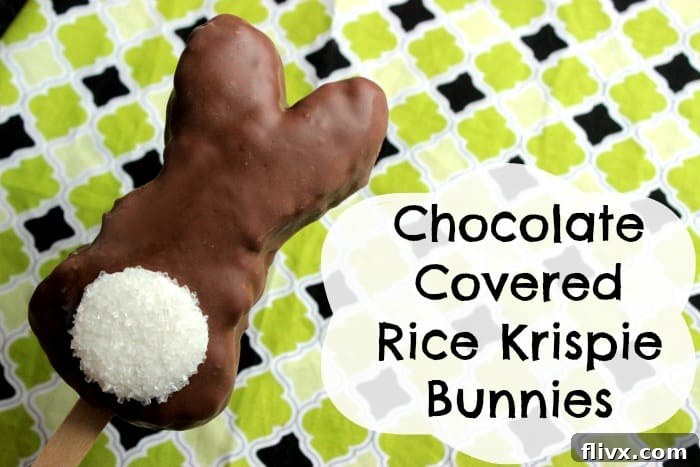 Playful Chocolate Covered Rice Krispie Bunnies, a sweet Easter treat for all ages.