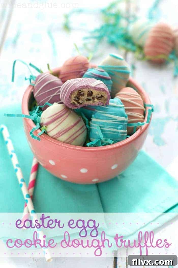 Adorable Easter Egg Cookie Dough Truffles, colorful and festive.