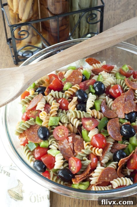 Classic Italian Pasta Salad, colorful and delicious for spring or summer dinners, parties, and picnics.