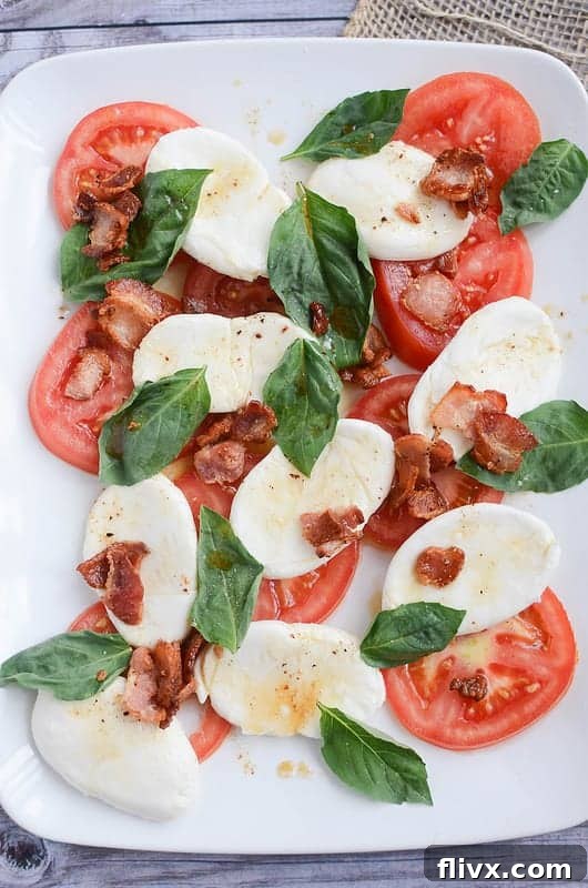 A beautiful Caprese salad with warm bacon dressing.