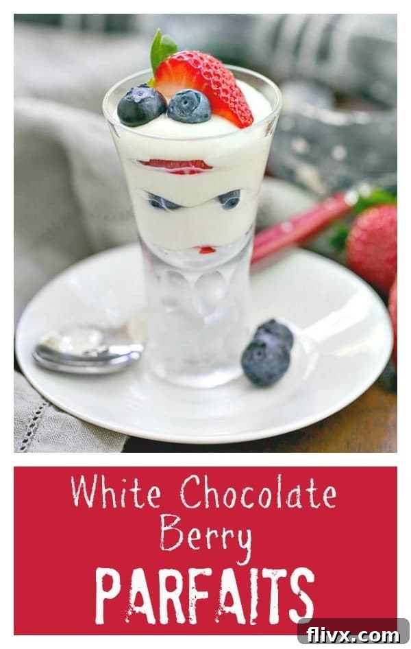White Chocolate Berry Parfaits photo and pin collage, ideal for sharing on Pinterest