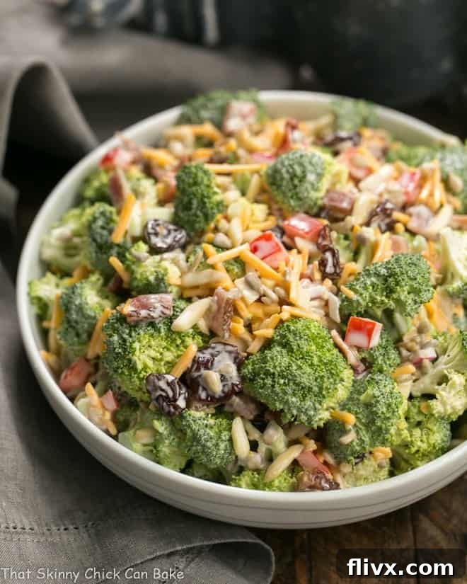 Broccoli Salad with Bacon and Dried Cherries, a classic picnic side dish.