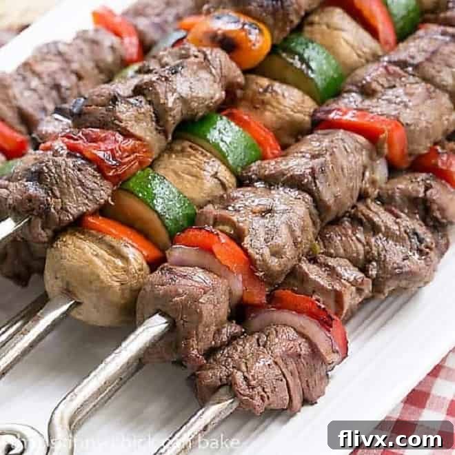 Delicious Teriyaki Beef Kabobs with colorful vegetables, grilled to perfection.