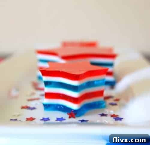 Patriotic Jello stars, layered in red, white, and blue.