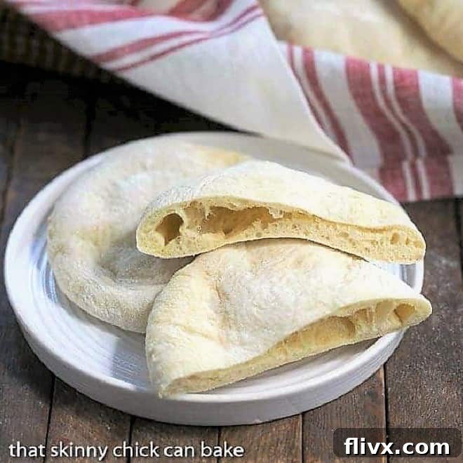 Homemade Pita Bread on a round white plate