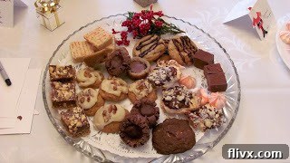 A glass plate of mini desserts at a gathering