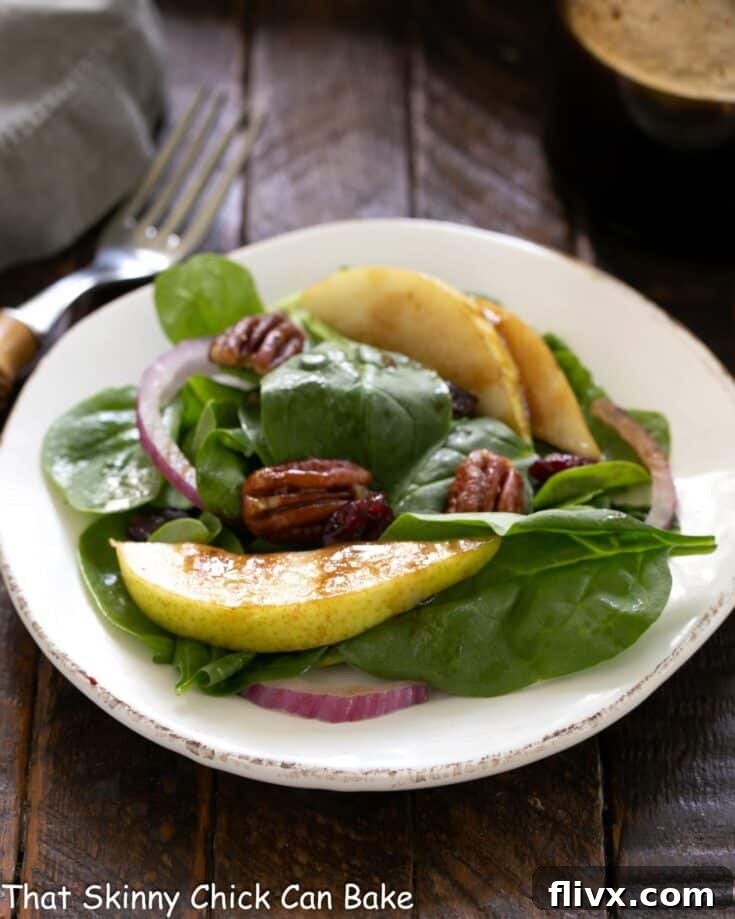 Spinach Salad with Pears, Cranberries and Candied Pecans