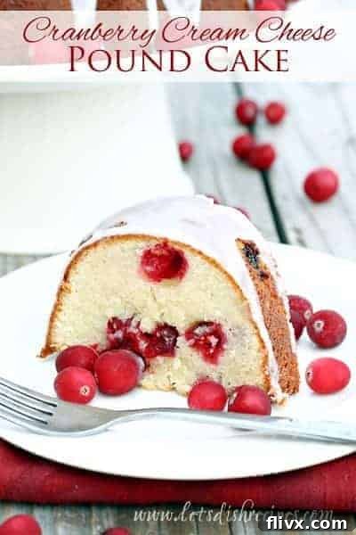Moist and flavorful Cranberry Cream Cheese Pound Cake, featuring tart cranberries and a rich cream cheese swirl, perfect for holiday baking.