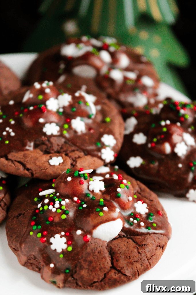 Warm and inviting Hot Chocolate Cookies, resembling a cozy cup of hot cocoa with marshmallow topping, perfect for a winter treat.