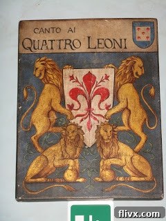 The charming entrance to Trattoria dei Quattro Leoni in Florence, Italy, with its distinctive sign above the door, where the author first discovered farro soup.