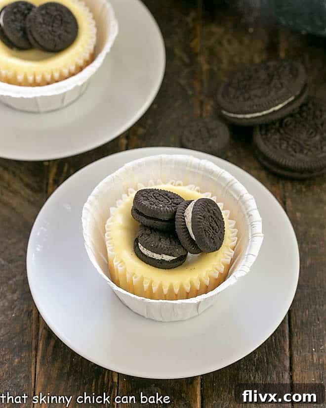 Two Oreo Cheesecakes on small white plates