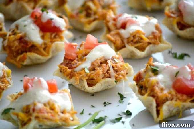 Chicken Enchilada Bites in tortilla scoops.