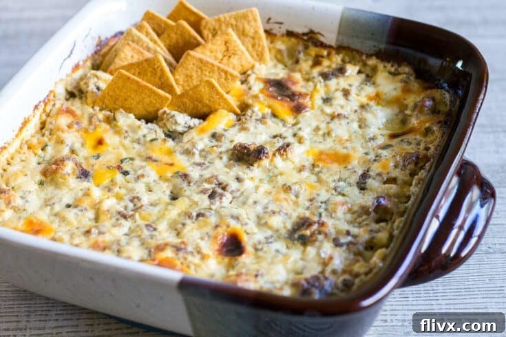Hissy Fit Dip, a cheesy sausage dip.