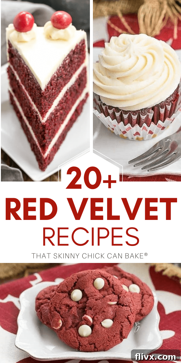 A vibrant collage of various Red Velvet Desserts, including cakes, cookies, and fudge, showcasing their festive red color and delicious appeal.